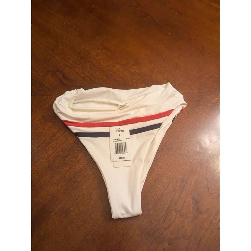 L*SPACE SWIMWEAR WHITE COLOR BLOCK WILSON HIGH WAIST BIKINI BOTTOM (S/P) NWT $99